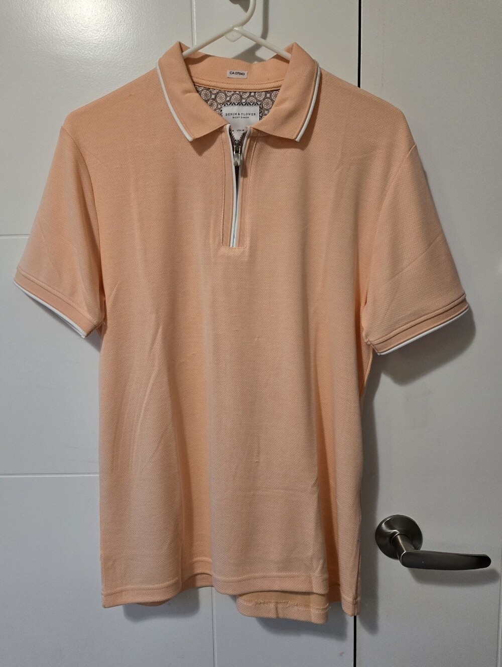 Reiss Peach Short-Sleeve Zip Polo with White Trim